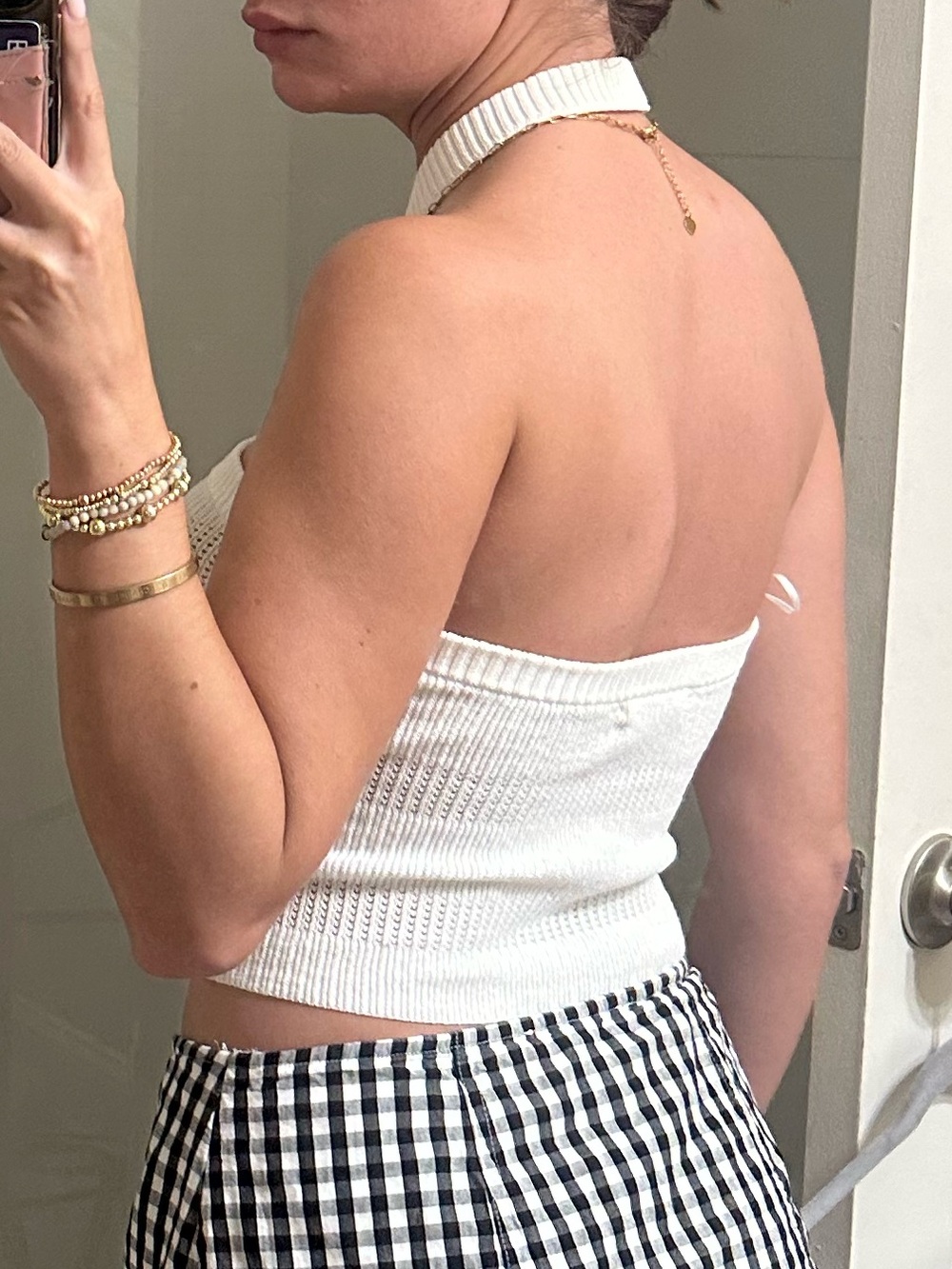 Urban Outfitters White Ribbed Halter Knit Crop Top - Picture 2 of 3